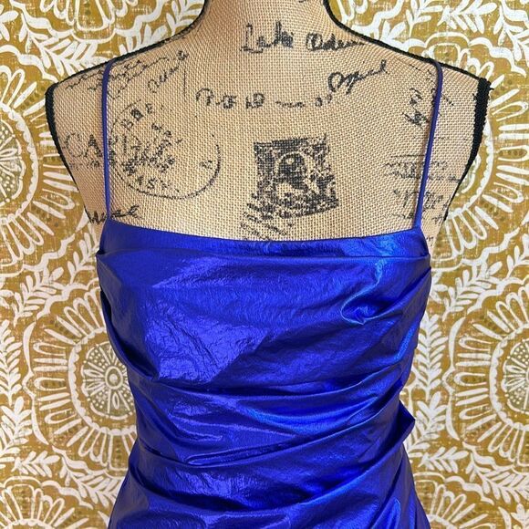 NWT Amanda Uprichard Laconia Blue Metallic Strappy Ruched Mini Dress size XS - Picture 6 of 12